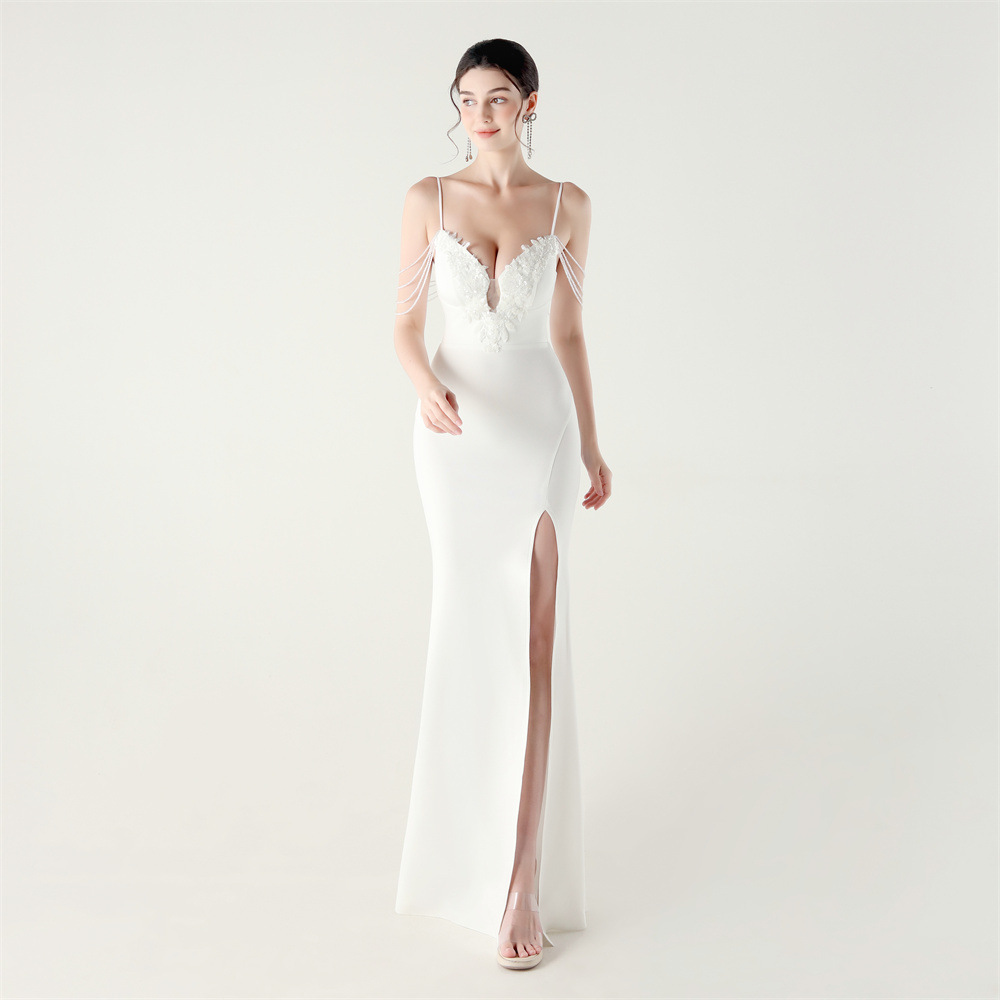 Slim set beads applique banquet bandage evening dress