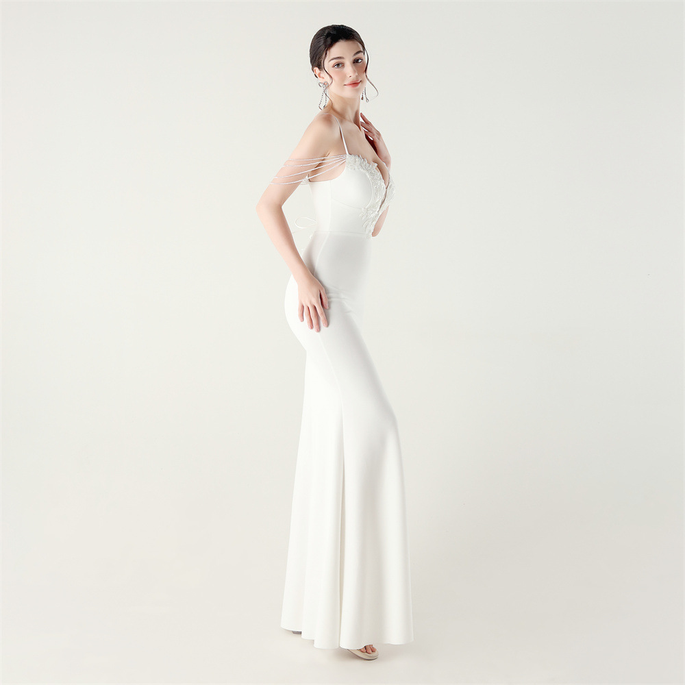 Slim set beads applique banquet bandage evening dress