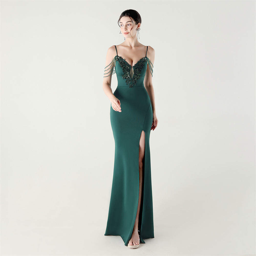 Slim set beads applique banquet bandage evening dress