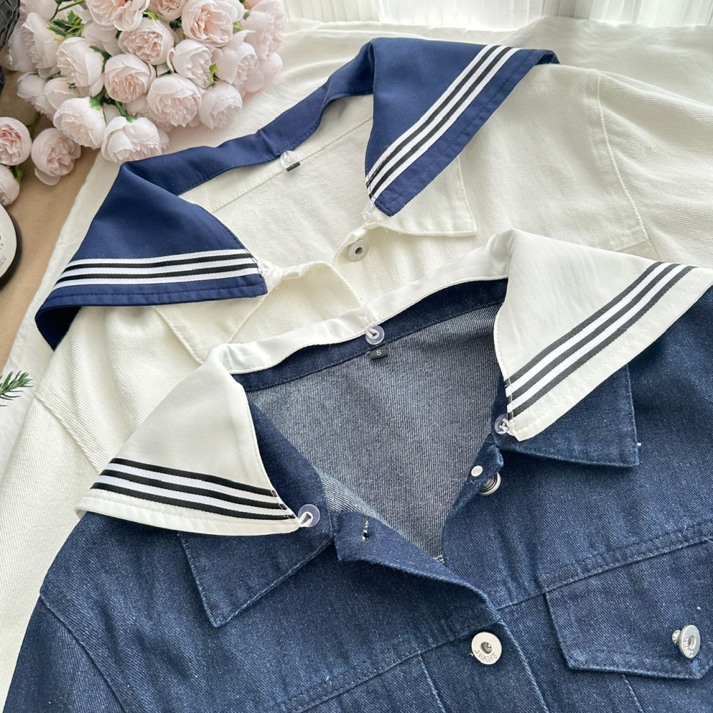 Navy style cotton coat autumn short skirt a set