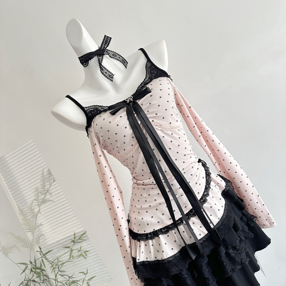 Kitten enticement smock niche autumn dress 2pcs set