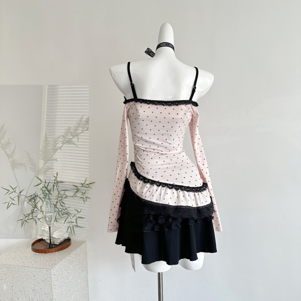 Kitten enticement smock niche autumn dress 2pcs set