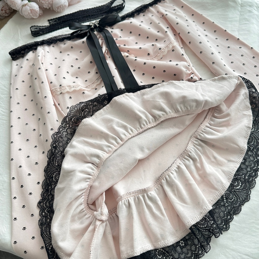 Kitten enticement smock niche autumn dress 2pcs set