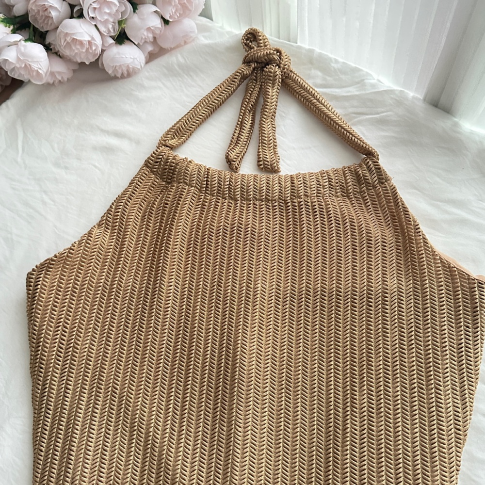 Knitted summer long dress pinched waist dress for women