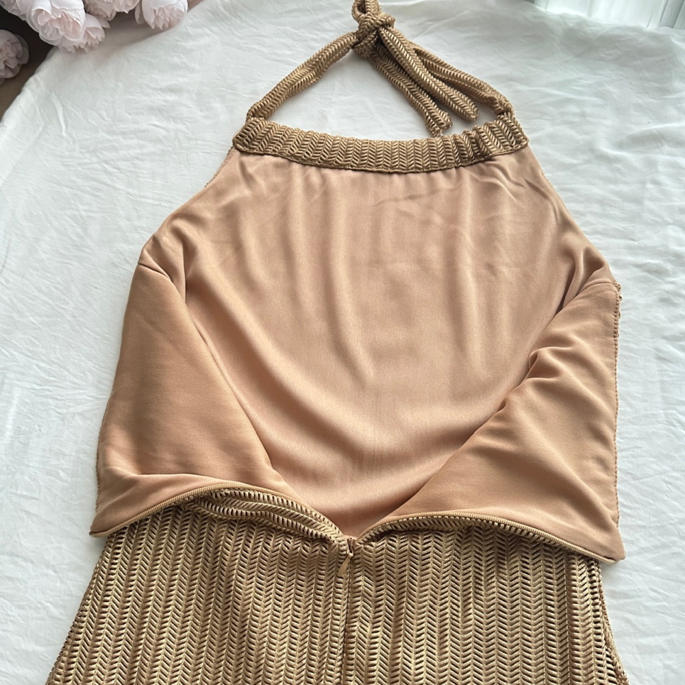 Knitted summer long dress pinched waist dress for women