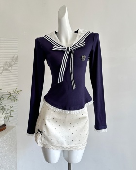 College sweet short skirt slim autumn tops a set