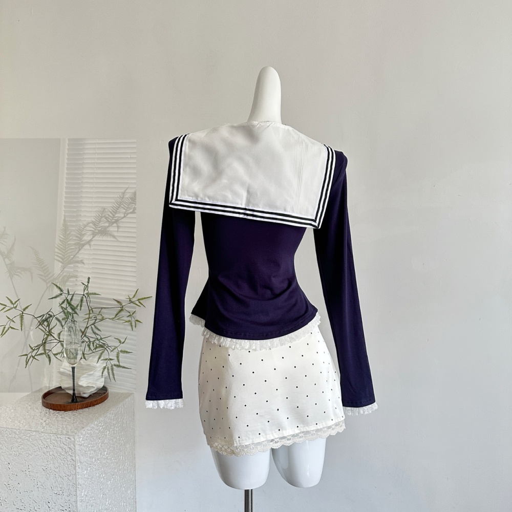 College sweet short skirt slim autumn tops a set