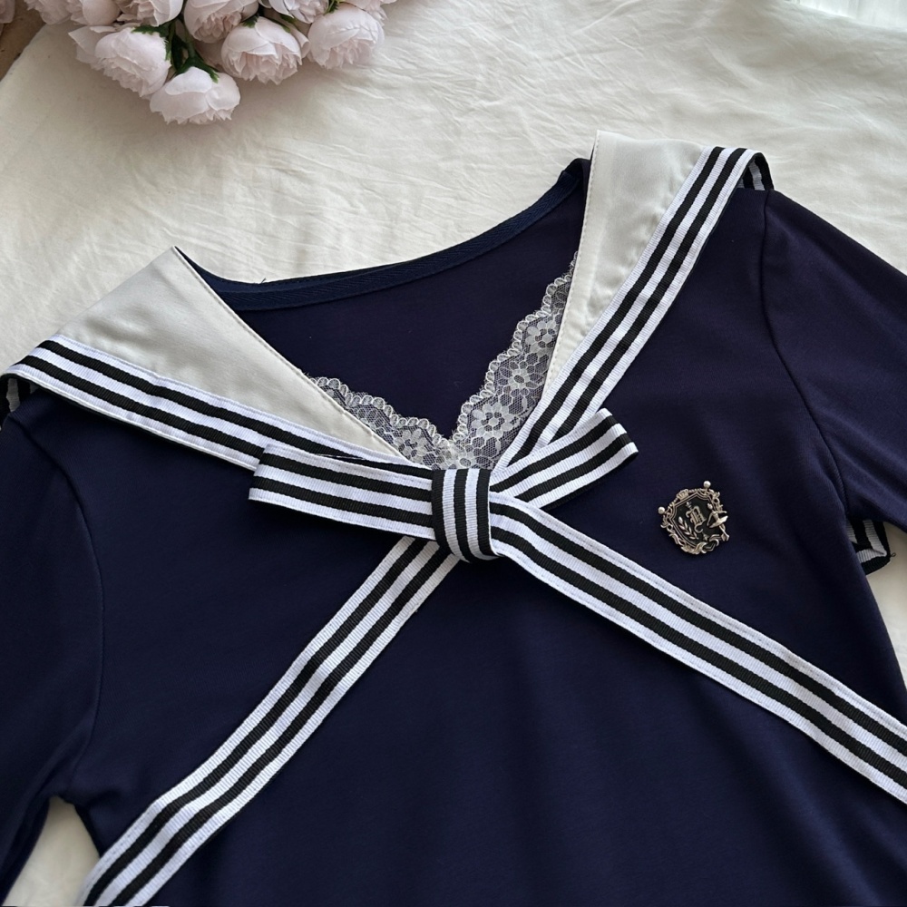College sweet short skirt slim autumn tops a set