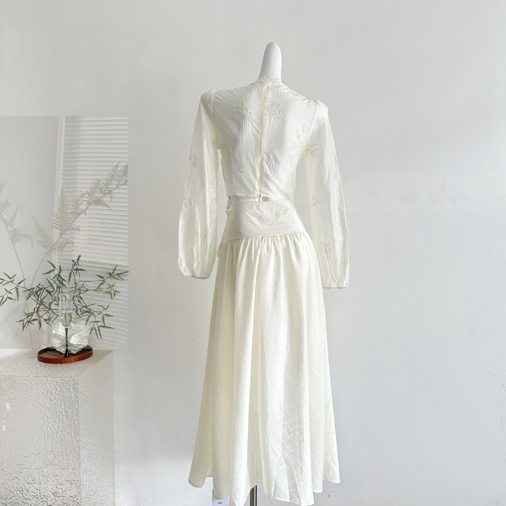Long V-neck small shirt lace tops a set