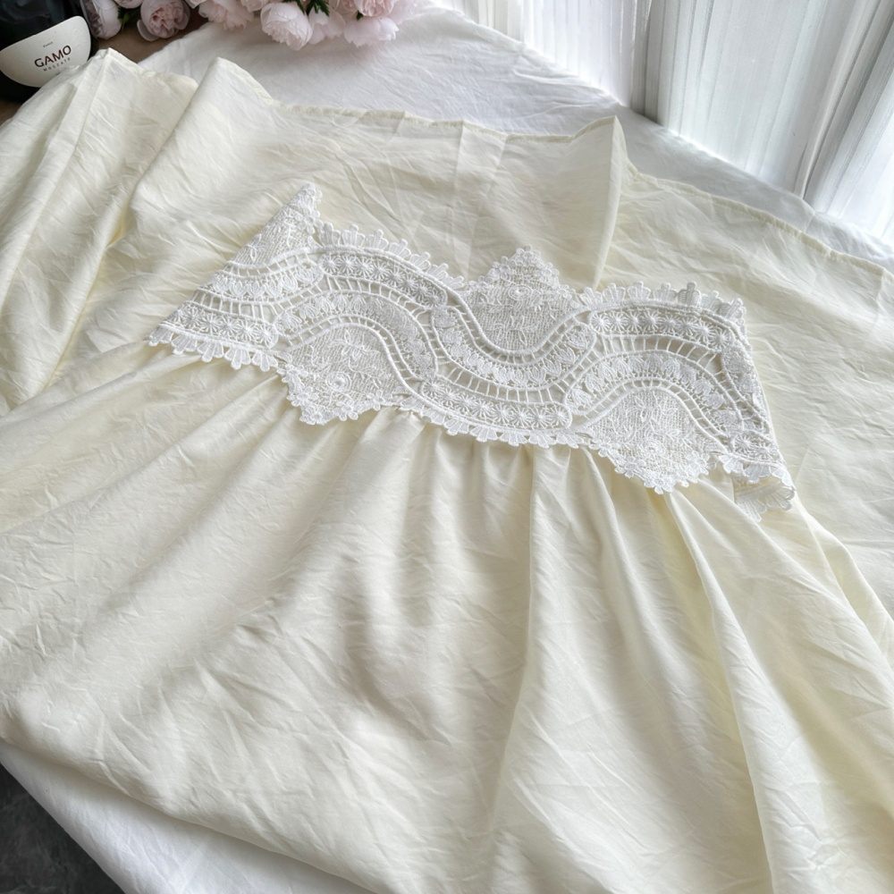Long V-neck small shirt lace tops a set