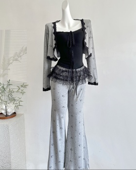 Autumn casual pants all-match halter tops 3pcs set