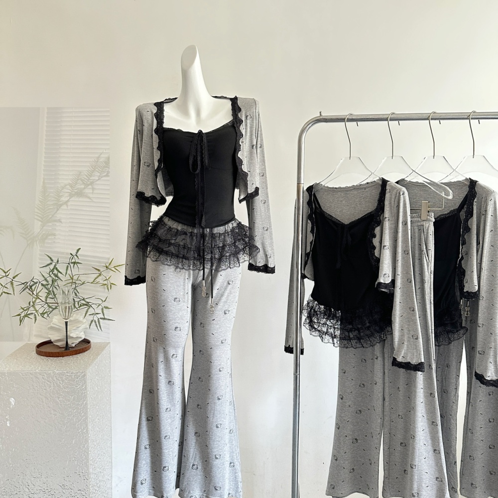 Autumn casual pants all-match halter tops 3pcs set