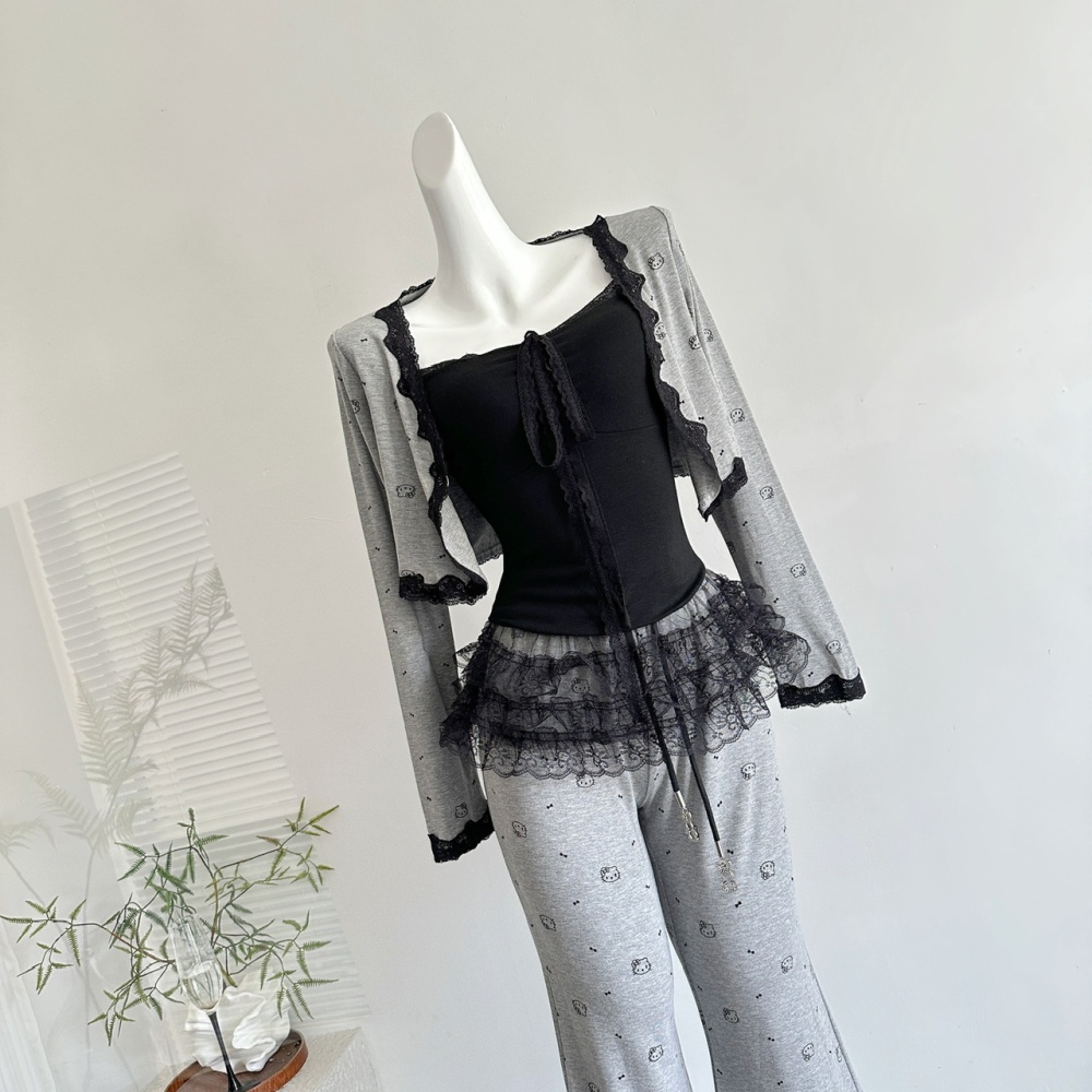Autumn casual pants all-match halter tops 3pcs set