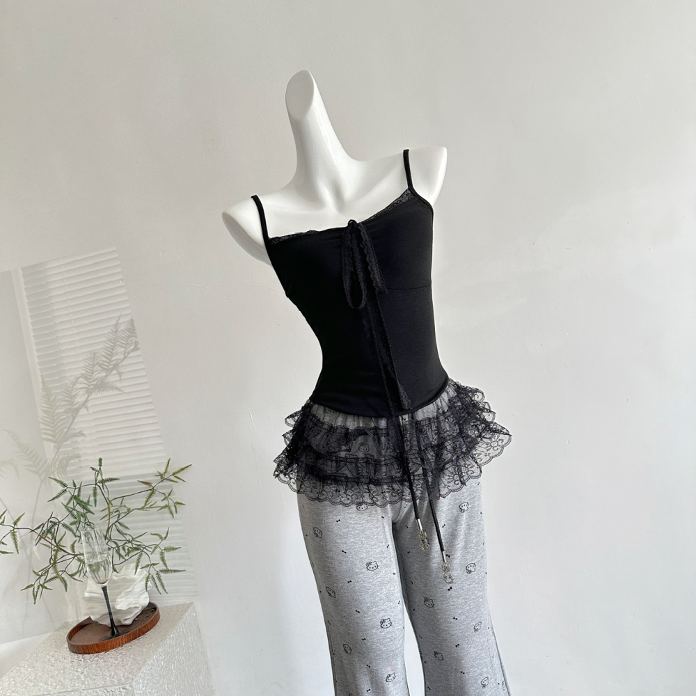 Autumn casual pants all-match halter tops 3pcs set