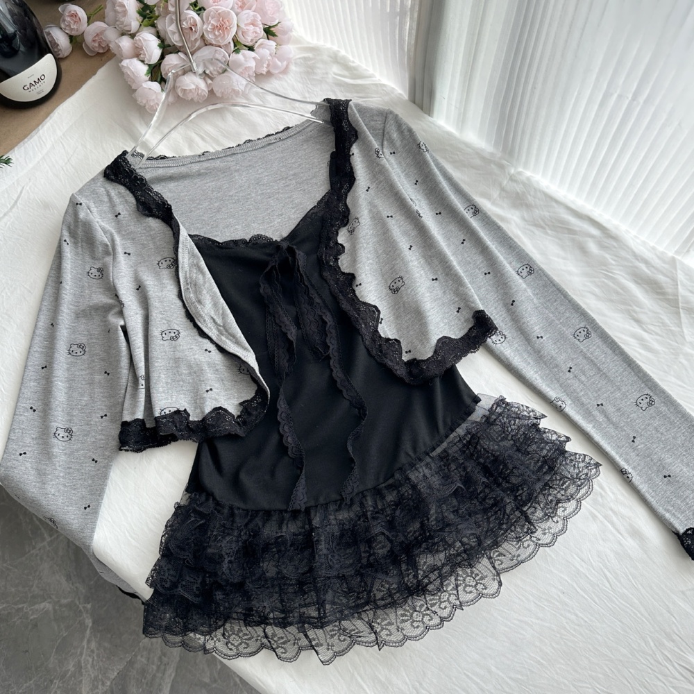 Autumn casual pants all-match halter tops 3pcs set