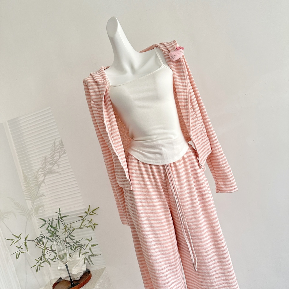 Hooded lazy tops autumn wide leg long pants 3pcs set