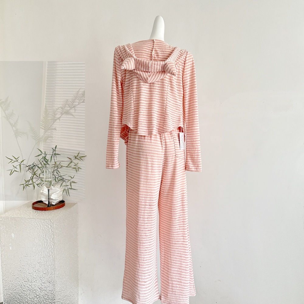 Hooded lazy tops autumn wide leg long pants 3pcs set