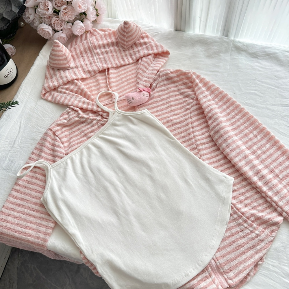 Hooded lazy tops autumn wide leg long pants 3pcs set