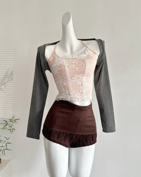 Lace sling shorts knitted back cross waistcoat a set