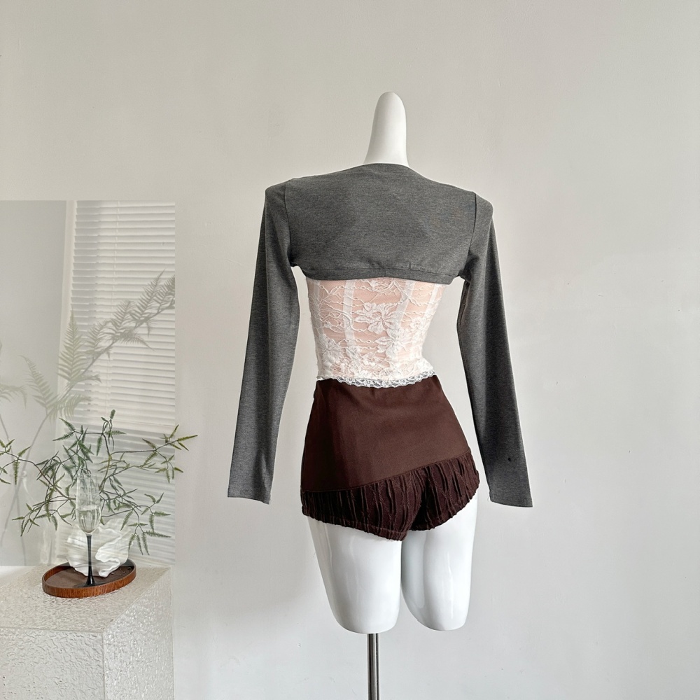 Lace sling shorts knitted back cross waistcoat a set