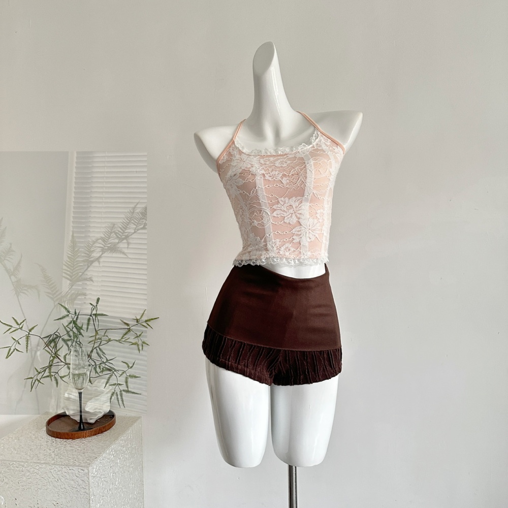 Lace sling shorts knitted back cross waistcoat a set