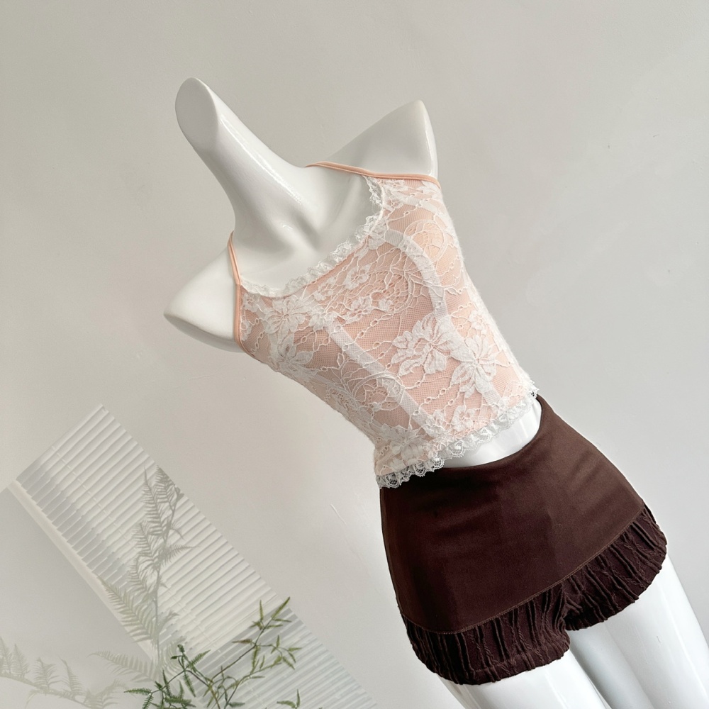 Lace sling shorts knitted back cross waistcoat a set