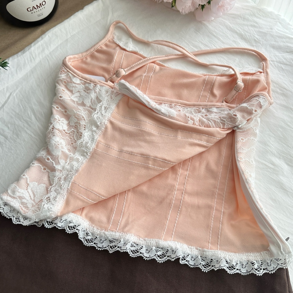 Lace sling shorts knitted back cross waistcoat a set
