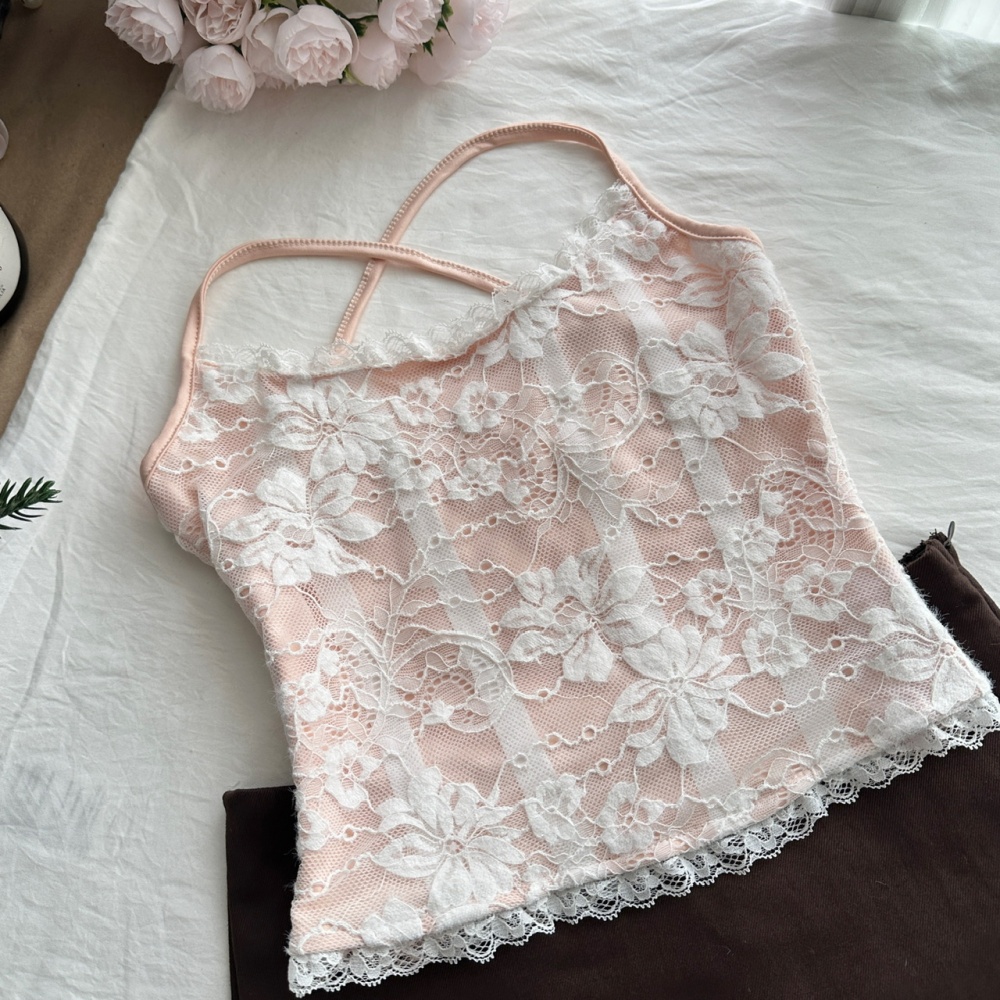 Lace sling shorts knitted back cross waistcoat a set
