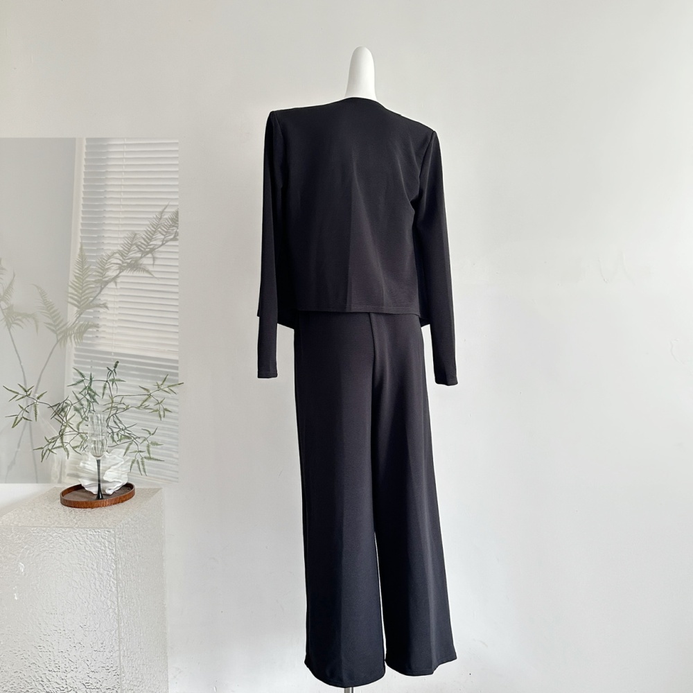 Autumn high waist wide leg pants slim knitted vest 3pcs set