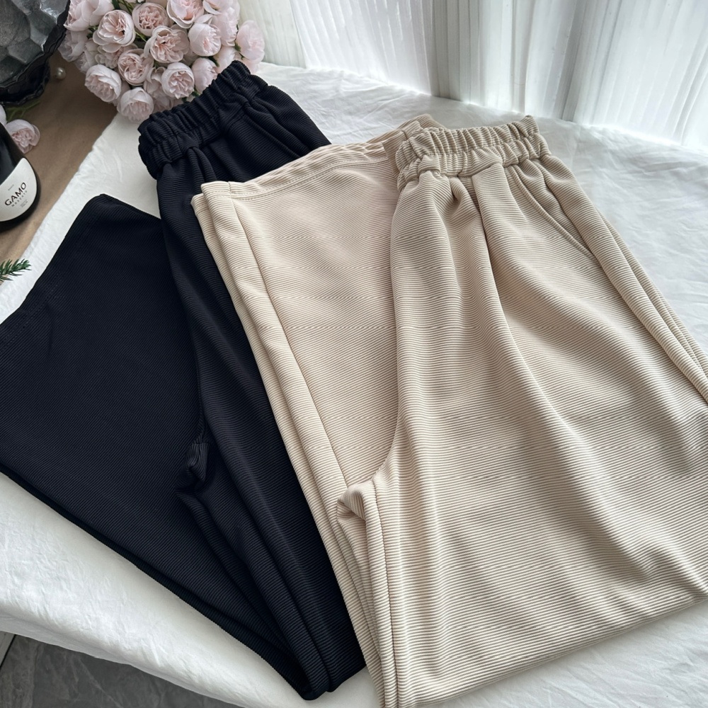 Autumn high waist wide leg pants slim knitted vest 3pcs set