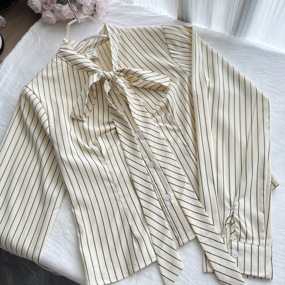 Long sleeve plaid shirt stripe bandage short skirt 2pcs set