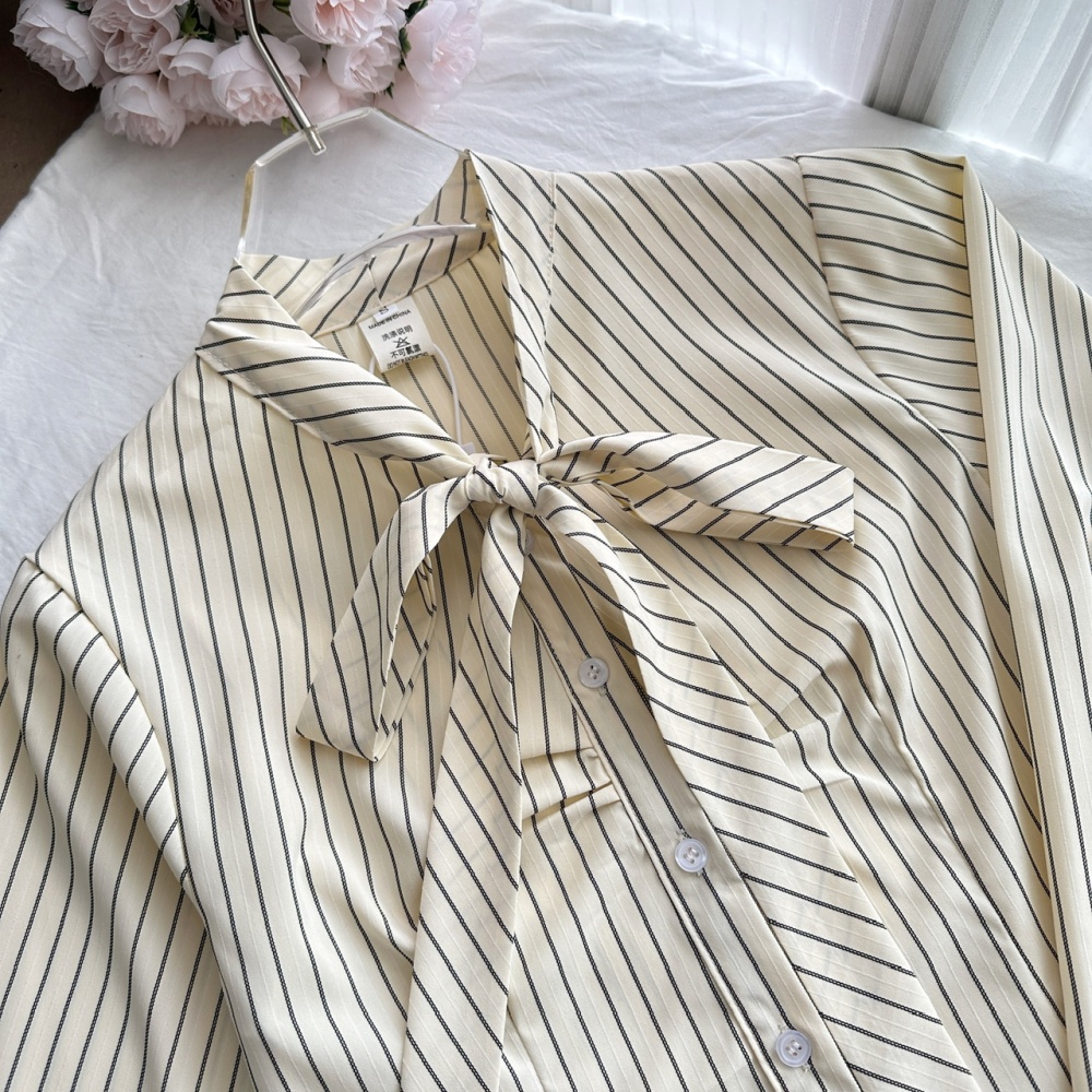 Long sleeve plaid shirt stripe bandage short skirt 2pcs set