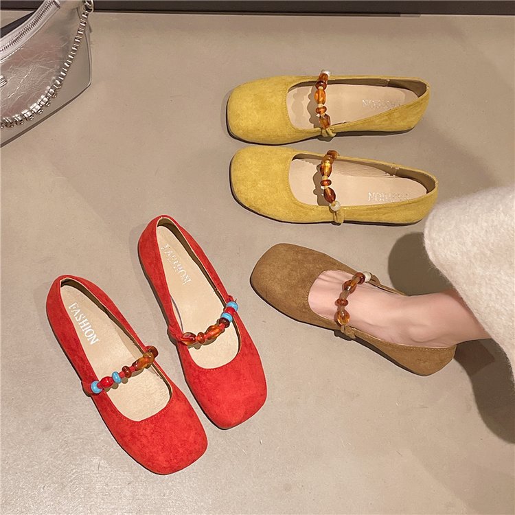 Commuting low square head retro all-match flat shoes for women