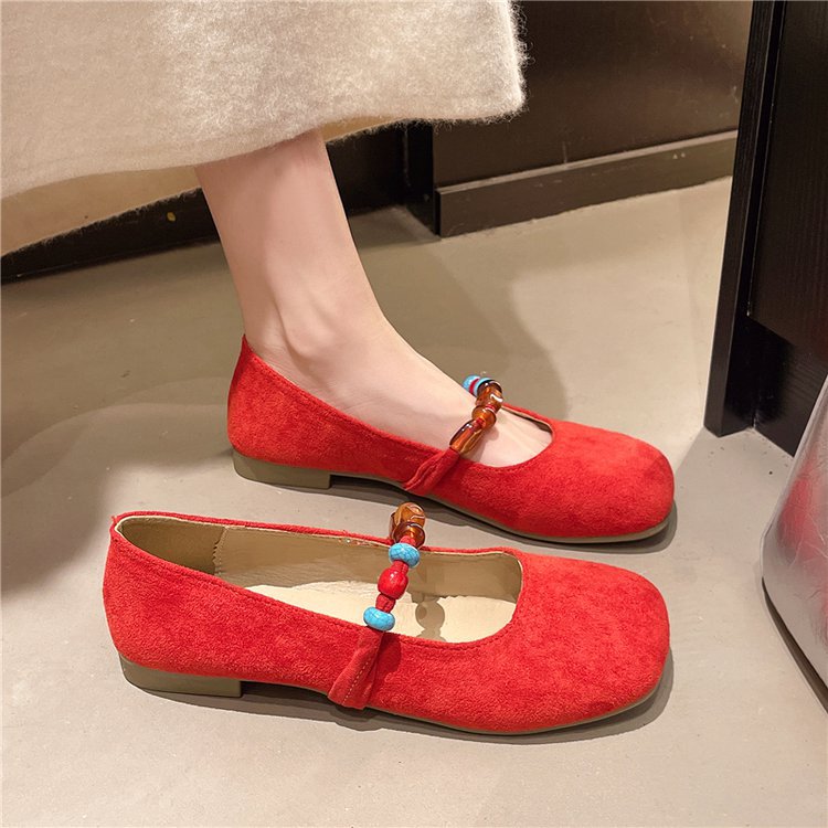 Commuting low square head retro all-match flat shoes for women