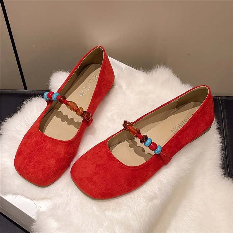 Commuting low square head retro all-match flat shoes for women