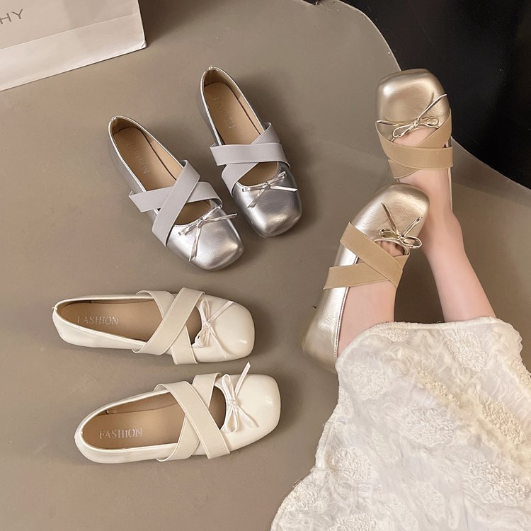Low bow sweet France style retro shoes for women