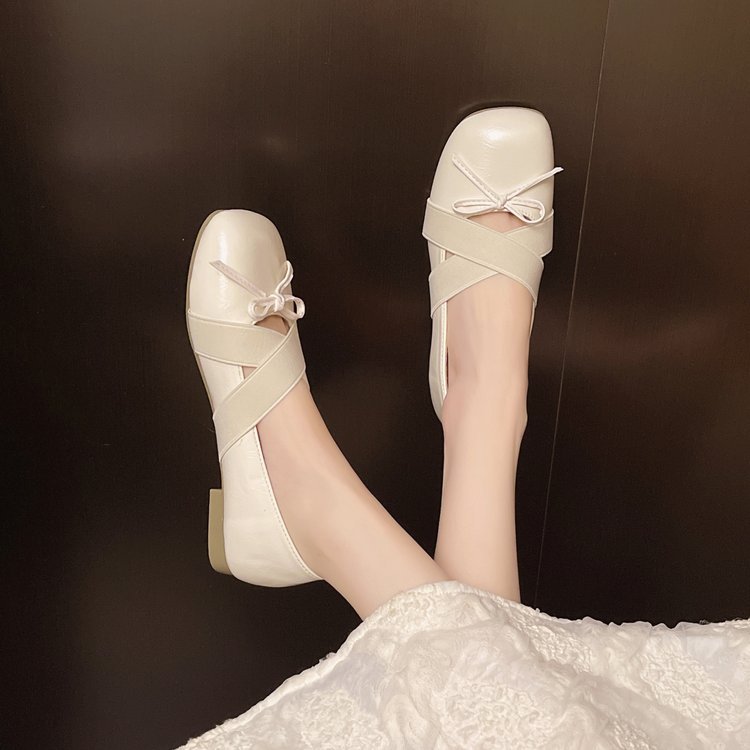 Low bow sweet France style retro shoes for women