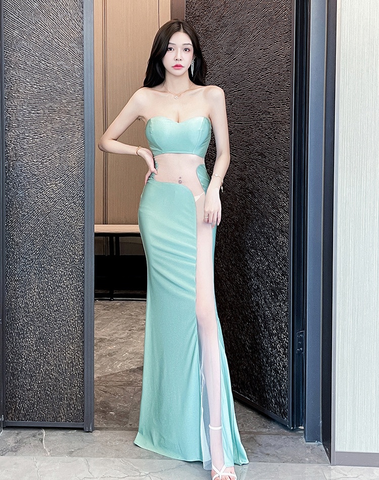 Night show gauze lady dress wrapped chest dress