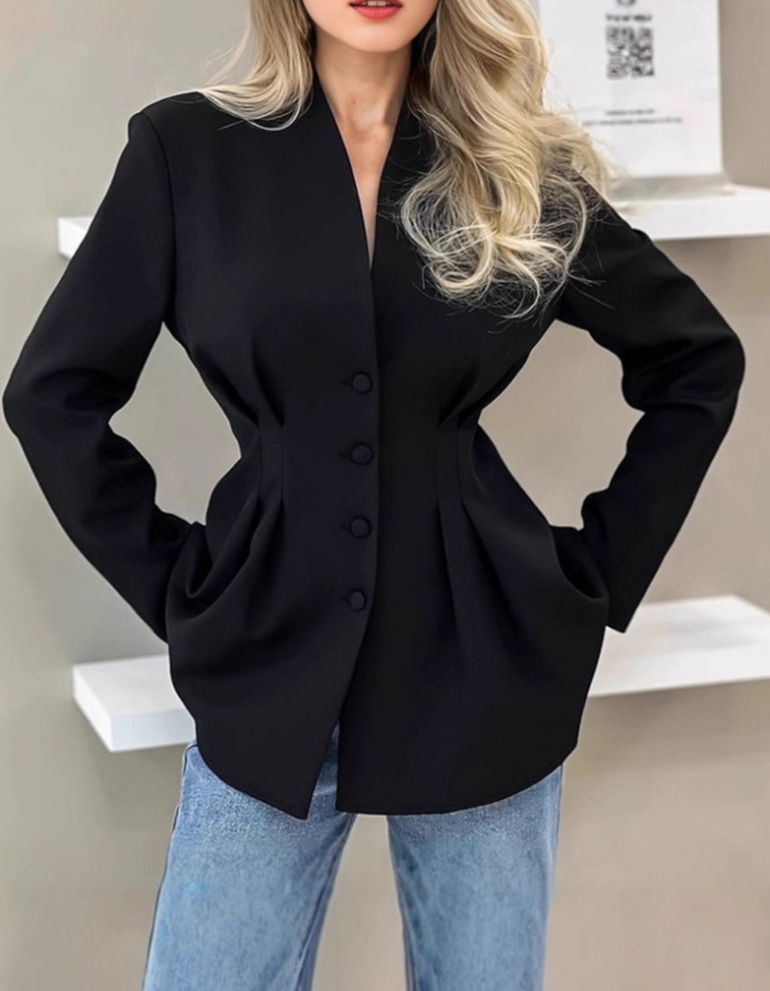 Pinched waist business suit slim coat for women