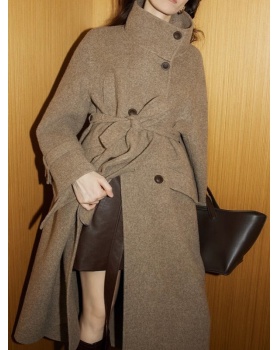 Cstand collar woolen coat double-breasted windbreaker