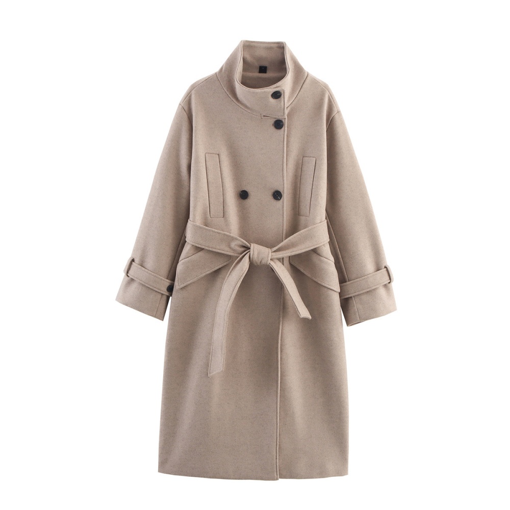 Cstand collar woolen coat double-breasted windbreaker