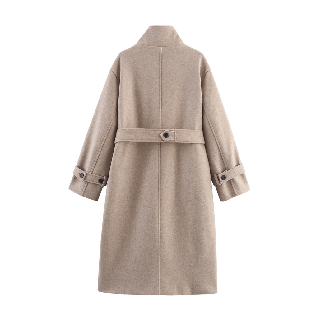 Cstand collar woolen coat double-breasted windbreaker
