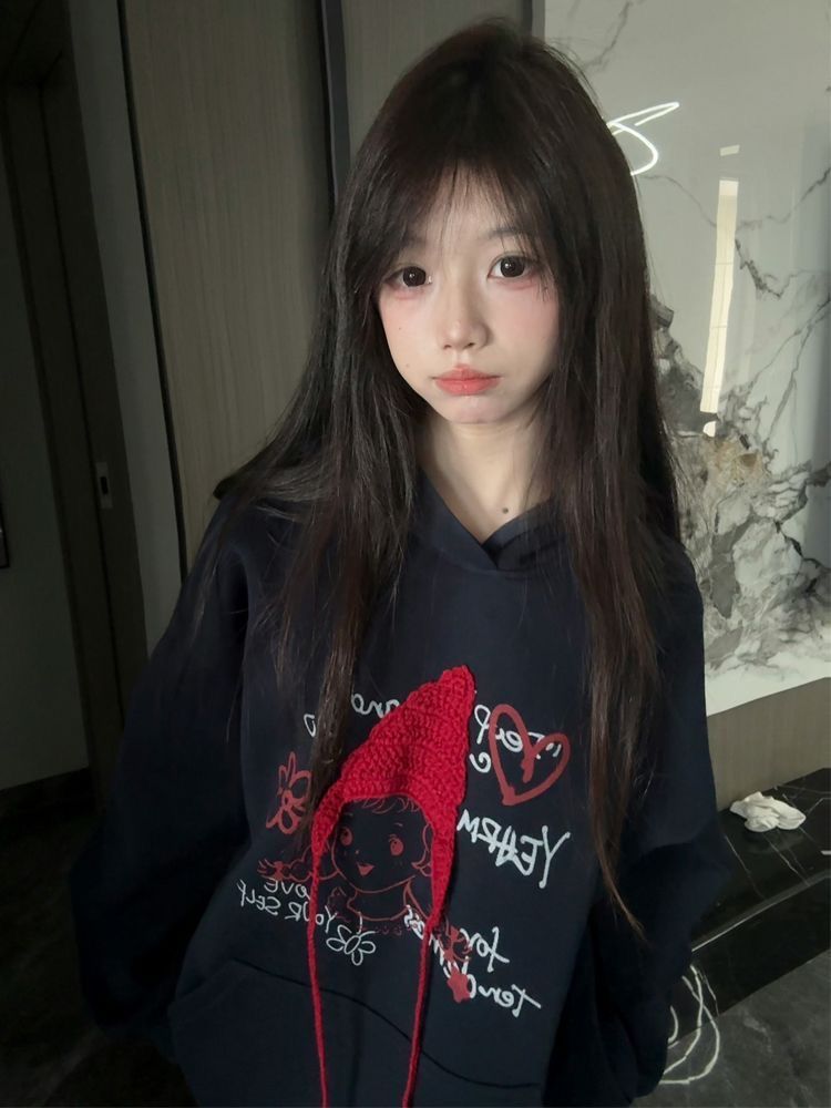 Printing complex thin cotton hoodie for women