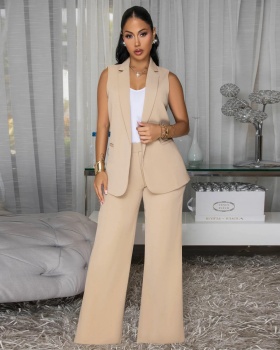 Sleeveless business suit wide leg pants a set