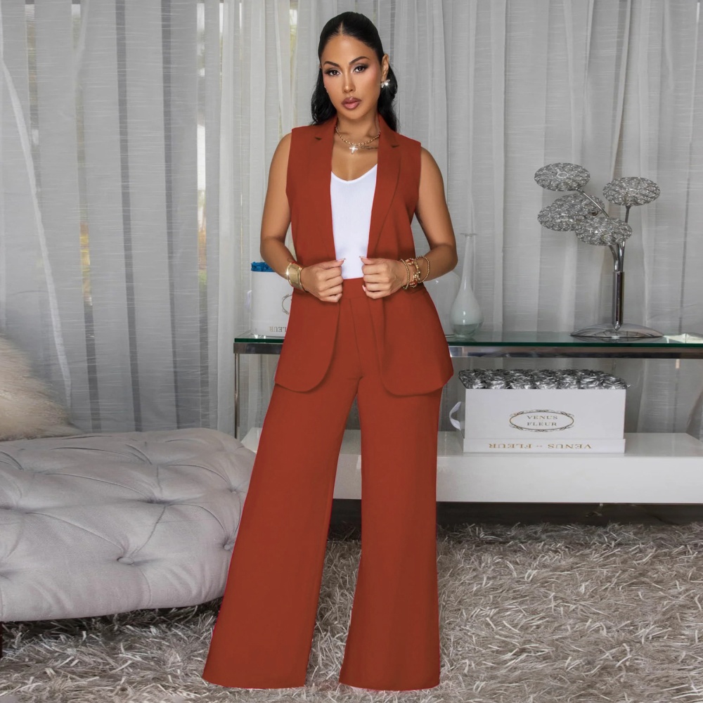Sleeveless business suit wide leg pants a set