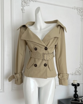 Pinched waist autumn windbreaker short coat for women