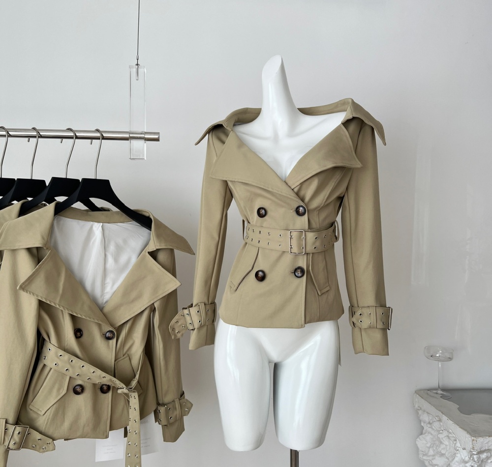 Pinched waist autumn windbreaker short coat for women