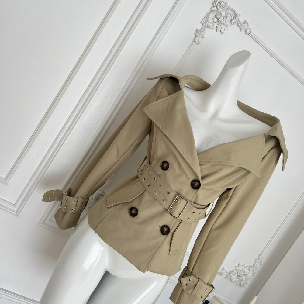 Pinched waist autumn windbreaker short coat for women