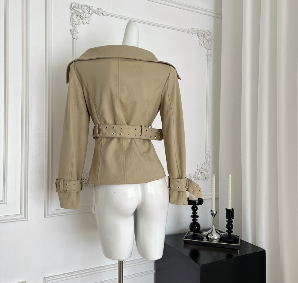 Pinched waist autumn windbreaker short coat for women