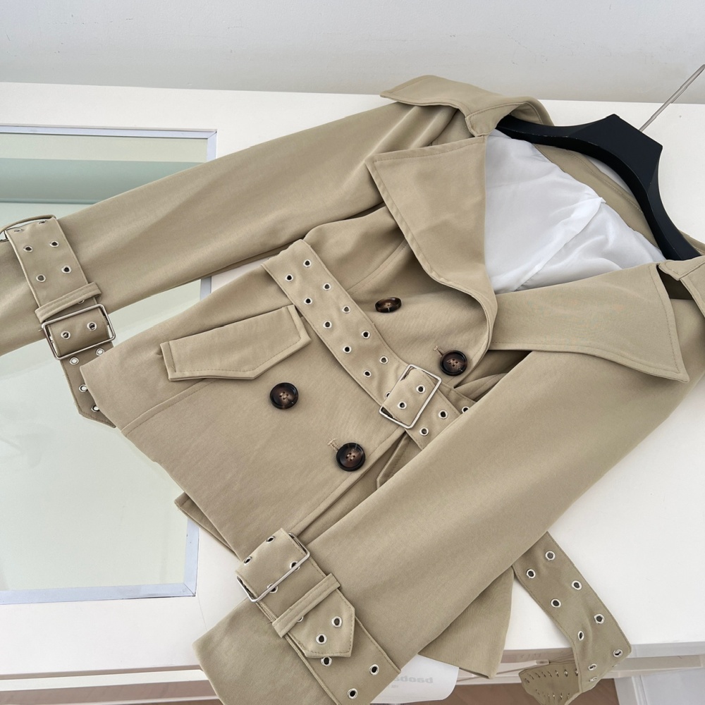 Pinched waist autumn windbreaker short coat for women